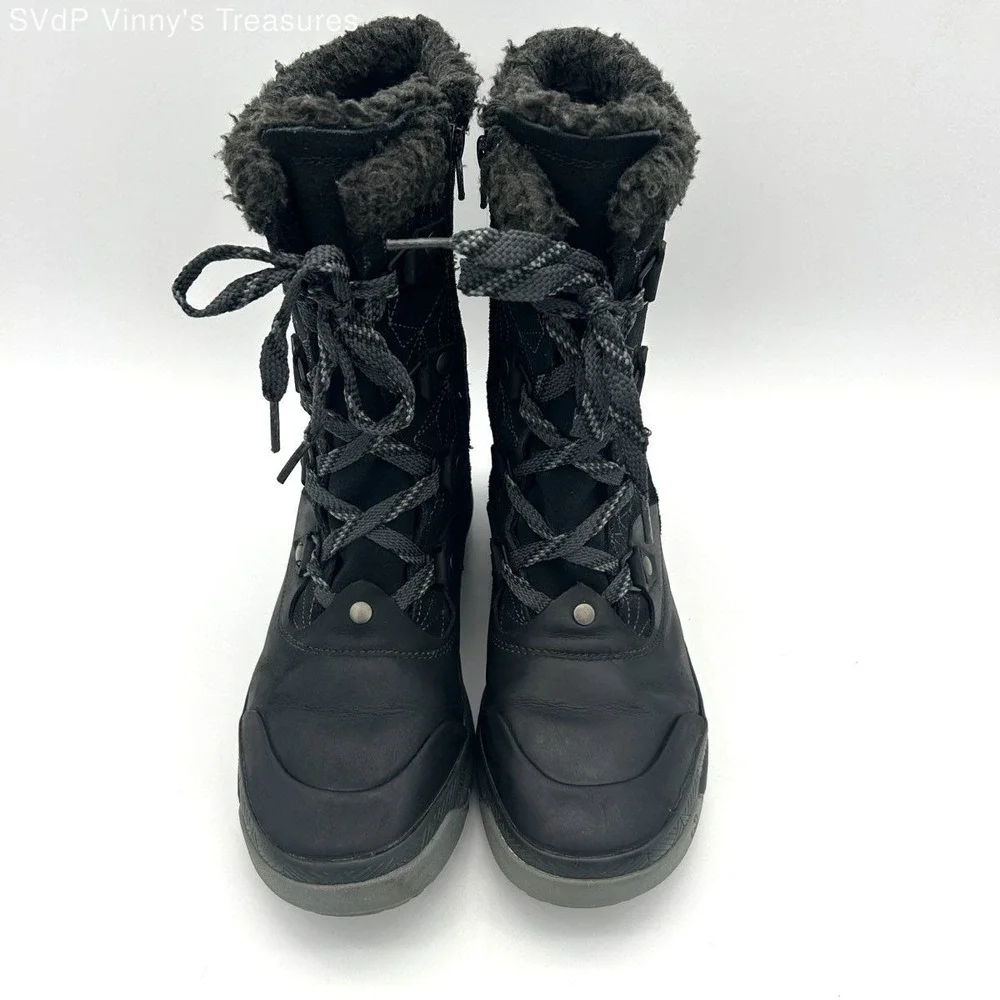 Merrell Women's Winter Boots 7 Black Waterproof Faux Fur Lined LaceUp Mid Calf
